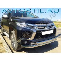 Pajero Sport Передняя защита труба двойная 76/60 мм нержавейка с двумя подгибами