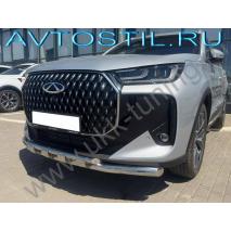 Tiggo 7L Защита переднего бампера труба двойная 60/42 мм с перемычками нержавейка